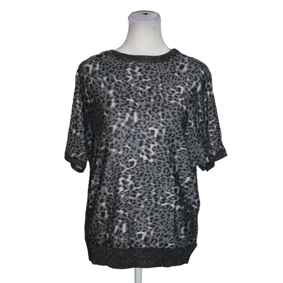 DKNY Women's Gray Black Metallic Animal Print Crewneck Sweater Size XXS NEW - Picture 1 of 2